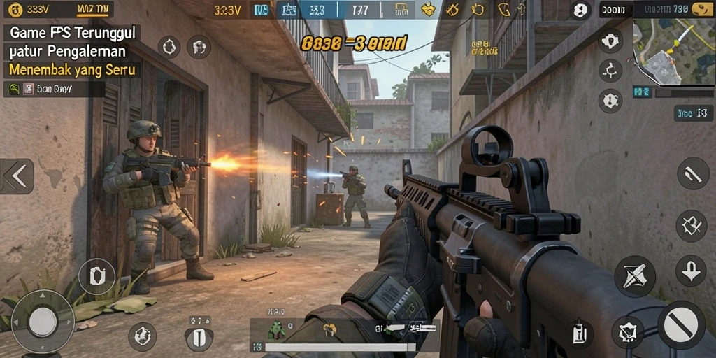 Screenshot menampilkan aksi intens dalam permainan FPS 333V.