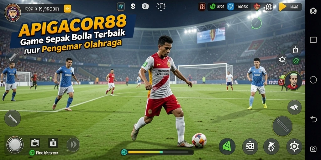 Screenshot gameplay APIGACOR88 saat pertandingan sepak bola seru.