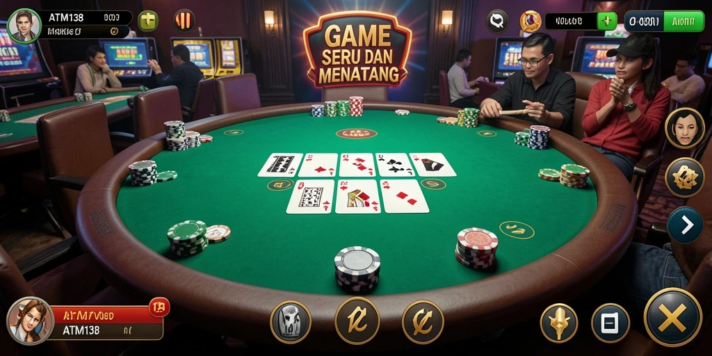 Screenshot gameplay yang menampilkan aksi poker seru di ATM138.