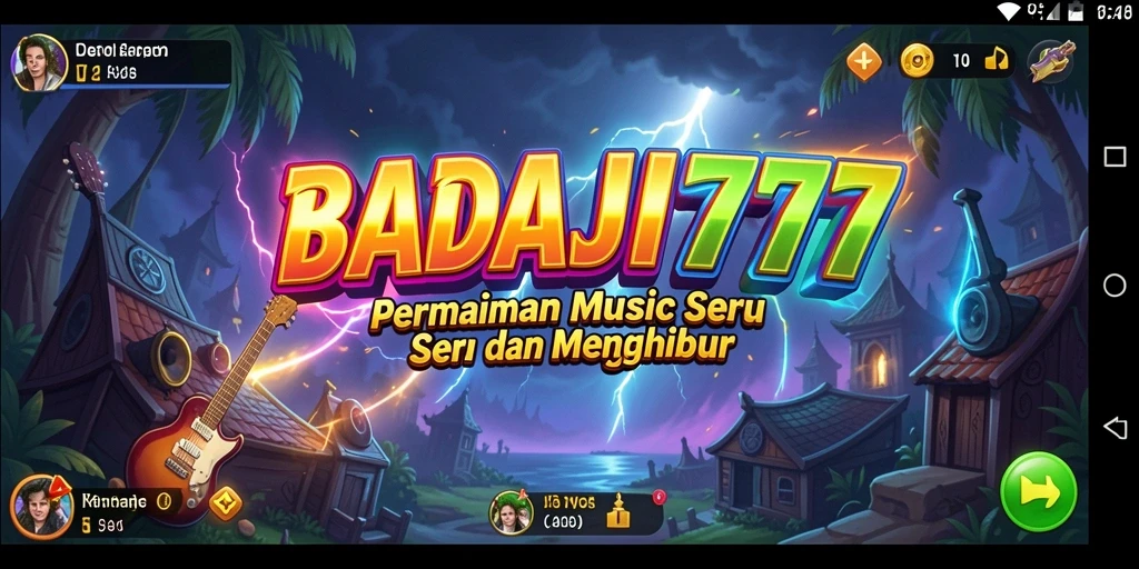 Screenshot utama BADAI777 menampilkan gameplay musik yang interaktif dan seru.