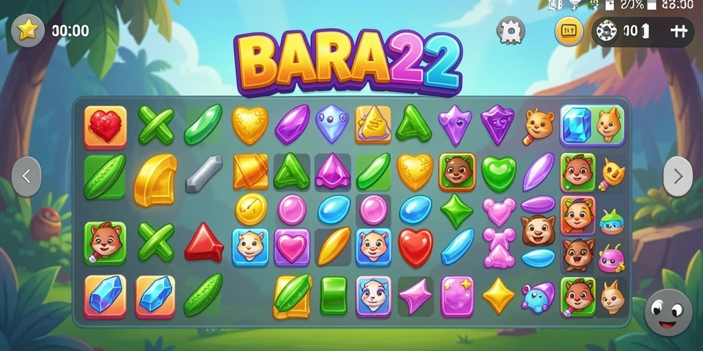 Tampilan gameplay BARA22 dengan elemen Match-3 yang menarik.