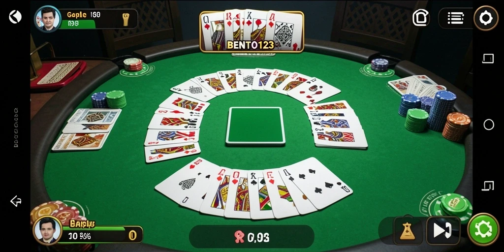 Tampilan interface BENTO123 dengan gameplay Gaple yang menarik.
