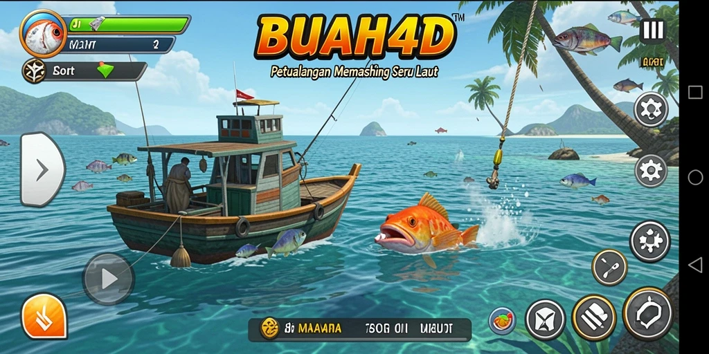 Screenshot gameplay BUAH4D yang menunjukkan aksi memancing seru.