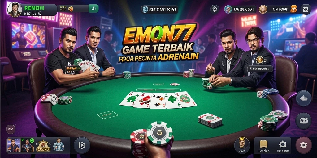 Tampilan gameplay EMON77 yang dinamis dan penuh aksi Poker.
