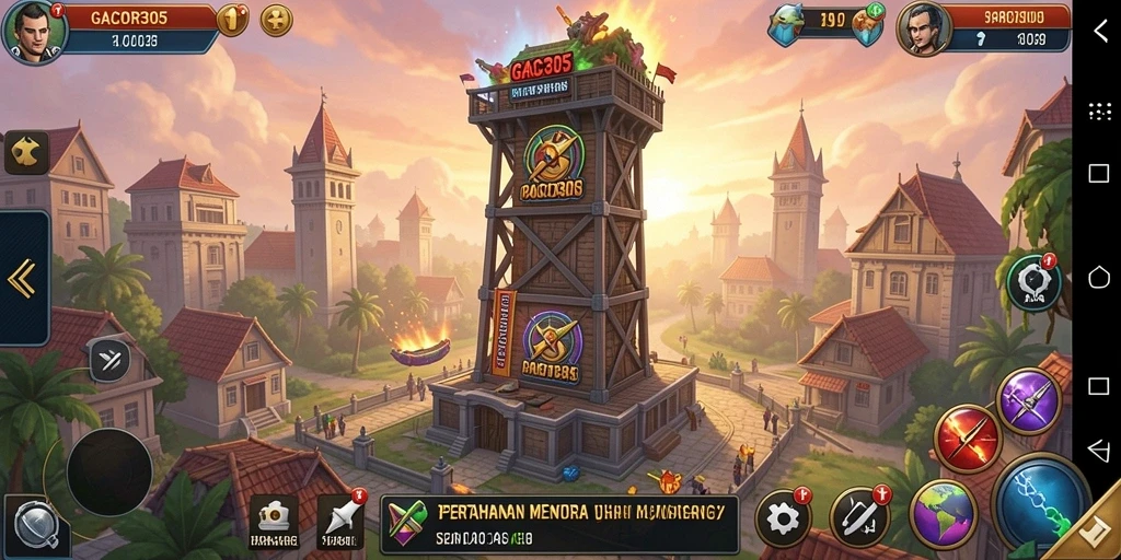Screenshot gameplay GACOR305 yang menunjukkan strategi Tower Defense yang seru.
