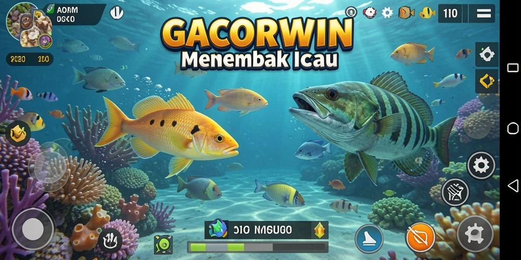 Tampilan utama GACORWIN dengan aksi menembak ikan yang menarik.