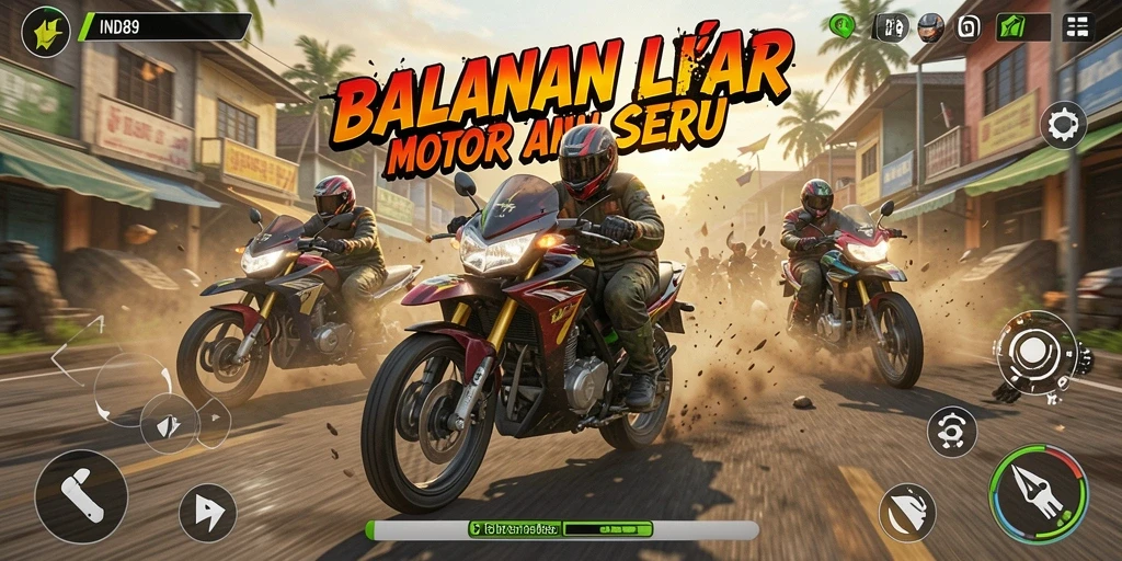 Tampilan gameplay seru di trek balap motor yang mendebarkan.