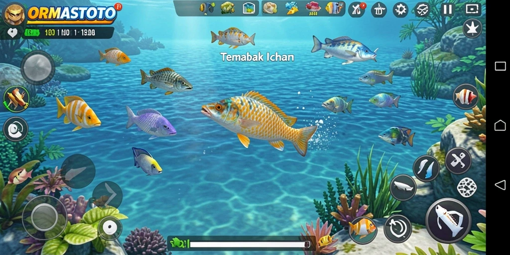 Screenshot ORMASTOTO menampilkan aksi seru dalam game Tembak Ikan.