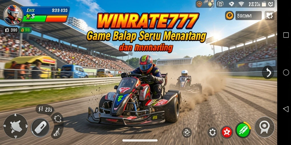 Tampilan gameplay seru WINRATE777 dengan mobil balap yang memukau.